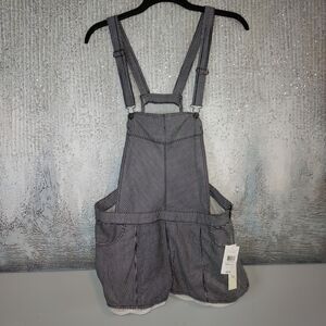 Black & White striped embroidered Short Overalls
